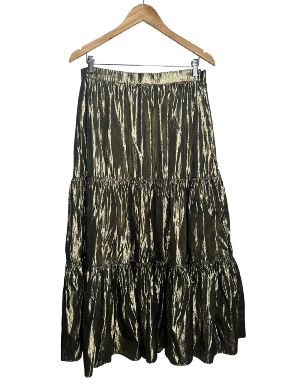 J.CREW Tiered Maxi Party Skirt in Gold metallic lamé Women’s Size Medium - Picture 2 of 8